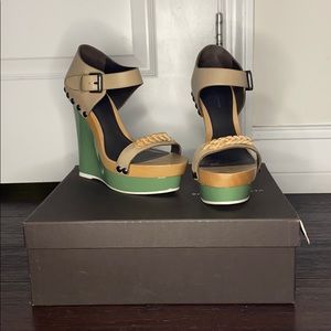 Bottega Veneta Green Wood Shoes Wedge Heels